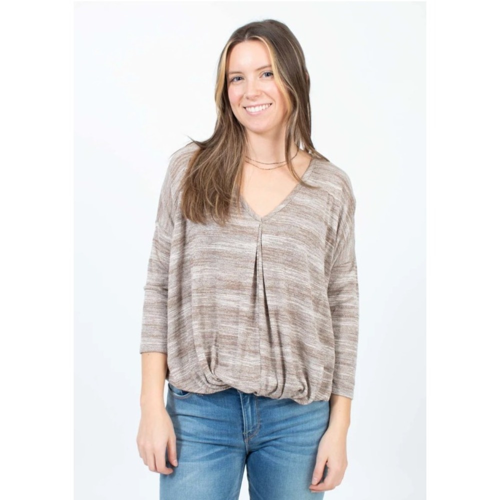 Bobi‎ Los Angeles Women's XS Top V Neck Knot Front Taupe Heather Blouse